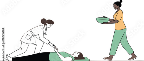 Medical professionals attending to patient in hospital setting with care and compassion