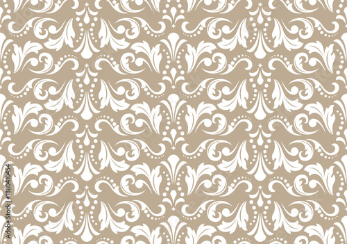 Wallpaper in the style of Baroque. Seamless vector background. White and beige floral ornament. Graphic pattern for fabric, wallpaper, packaging. Ornate Damask flower ornament