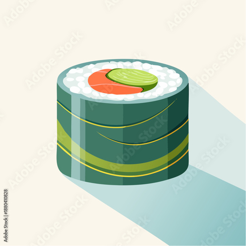 Sushi Roll with Green and Orange Filling.