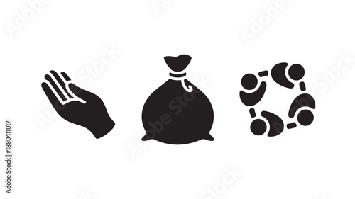 Vector Illustration Of Hand Holding Money Bag With People In Circle For Finance And Community Concept