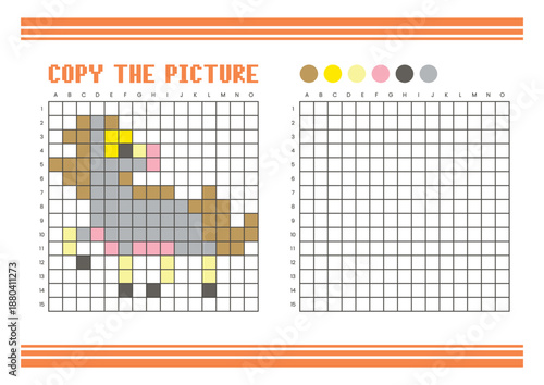 Copy the picture grid drawing worksheet for kids. Pixel art horse