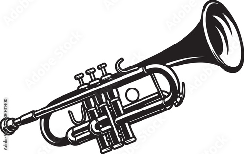 Trumpet silhouette, trumpet silhouette style icon, trumpet musical instrument brass wind, music sound melody song musical art and composition theme, trumpet on a white background
