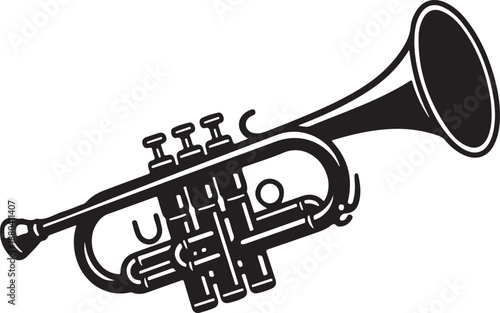 Trumpet silhouette, trumpet silhouette style icon, trumpet musical instrument brass wind, music sound melody song musical art and composition theme, trumpet on a white background