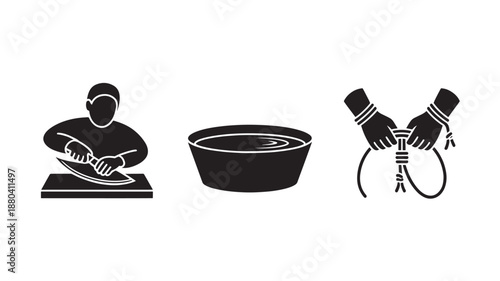 Black Icons Of Laundry And Rope For Household And Lifestyle Concepts Vector Illustration