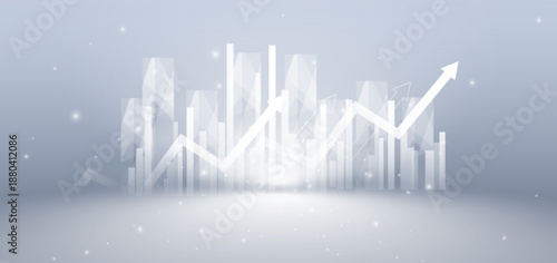 Finance chart stock market growth glowing light effect on white background. Business investment concept.