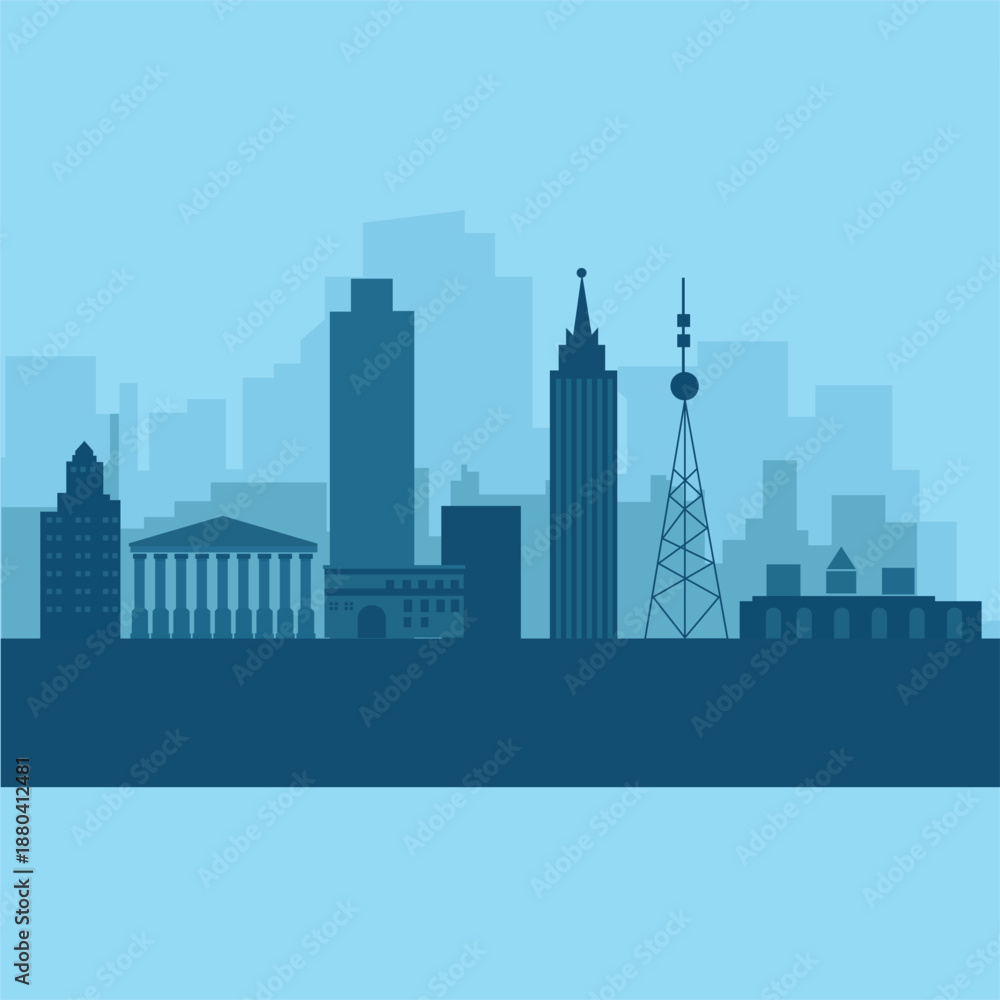 Obraz premium Flat vector illustration of a commercial city icon logo in black and white.
