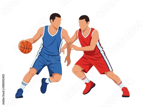 Flat vector illustration of two basketball players in action