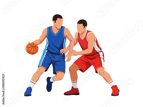 Flat vector illustration of two basketball players in action