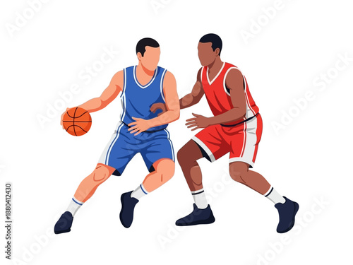 Flat vector illustration of two basketball players in action