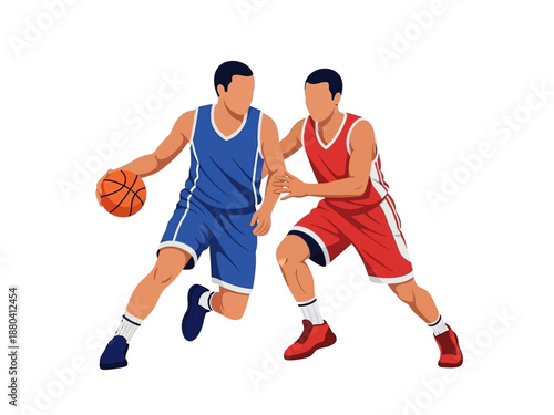 Flat vector illustration of two basketball players in action