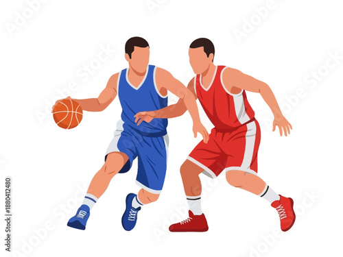 Flat vector illustration of two basketball players in action