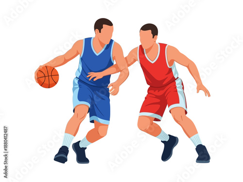 Flat vector illustration of two basketball players in action