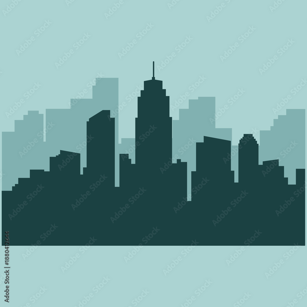 Obraz premium Flat vector illustration of a commercial city icon logo in black and white.