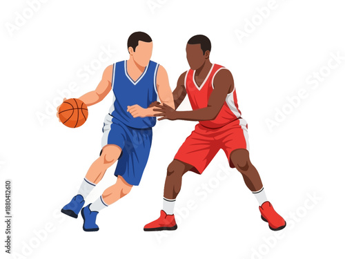 Flat vector illustration of two basketball players in action