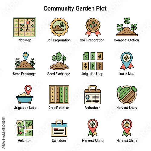 Community Garden Plot Icons and Symbols.