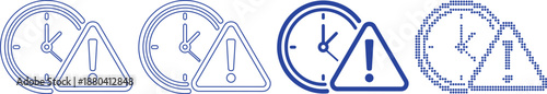 Time management deadline warning clock icon set blue outline graphics
