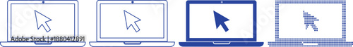 Laptop computer with mouse cursor arrow screen blue icon collection