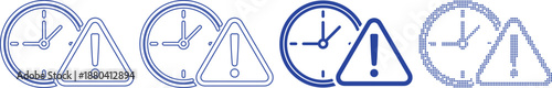 Clock with warning triangle alert icon set for time management task