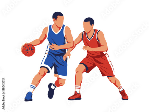 Flat vector illustration of two basketball players in action