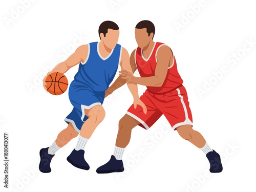 Flat vector illustration of two basketball players in action