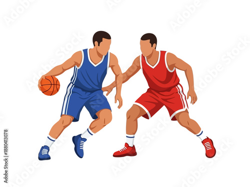 Flat vector illustration of two basketball players in action