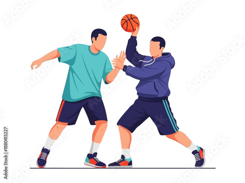 Flat vector illustration of two basketball players in action