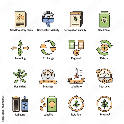 Seed lifecycle icons set for agriculture industry.