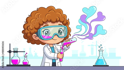 Little Girl Doing Chemistry Experiment with Love