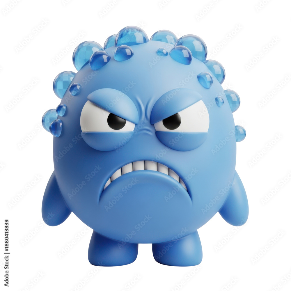 Fototapeta premium Angry blue blob character isolated on transparent background