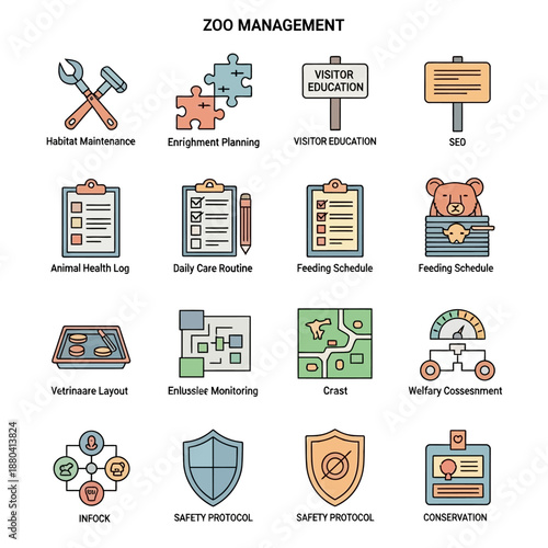 Zoo Management Infographic Icons and Labels.