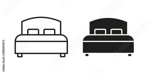Bed icons vector glyph and thin line. Black icons
