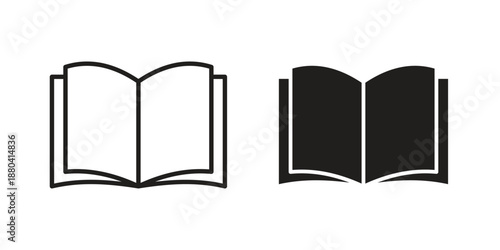 Book icons vector glyph and thin line. Black icons