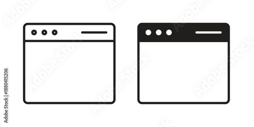 Browser window icons vector glyph and thin line. Black icons