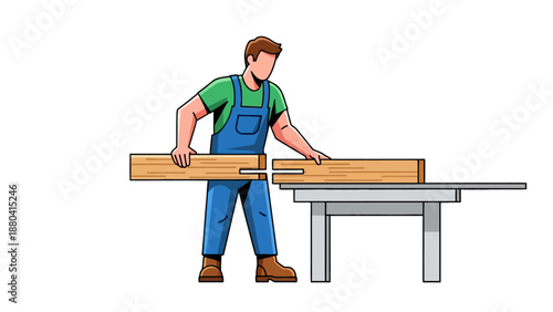 Woodworker joining two wooden planks on a table