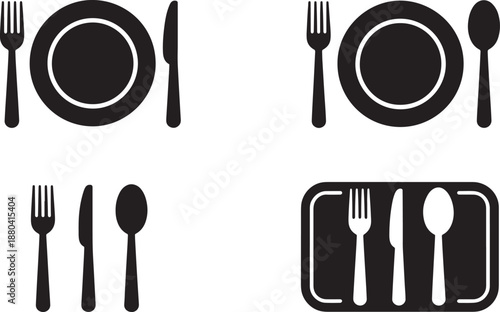 Black dining utensil plate fork knife spoon