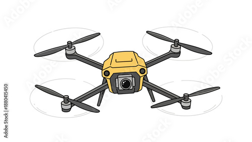 Yellow quadcopter drone with camera