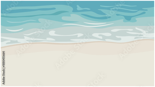 Beach shoreline background illustration with sea waves and sandy coast in flat style