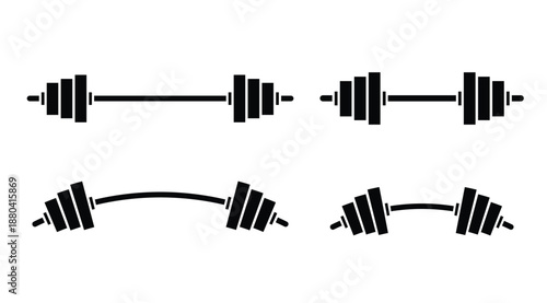 Barbell and dumbbell silhouette icon set for fitness, gym and strength training