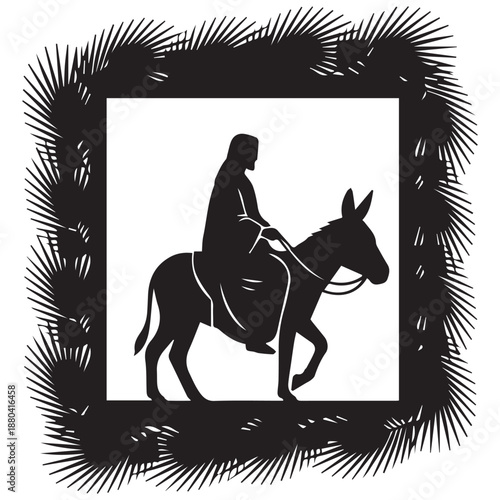 Silhouette of a man riding a donkey isolated on white background, Vector, illustration