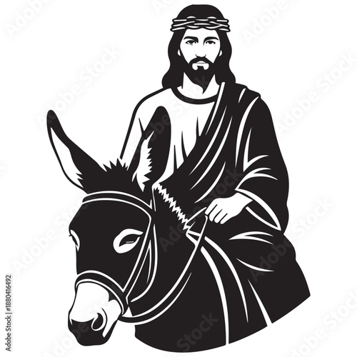 Man riding donkey isolated on white background, Vector, illustration