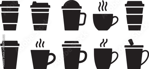 Black silhouettes of coffee cups and mugs