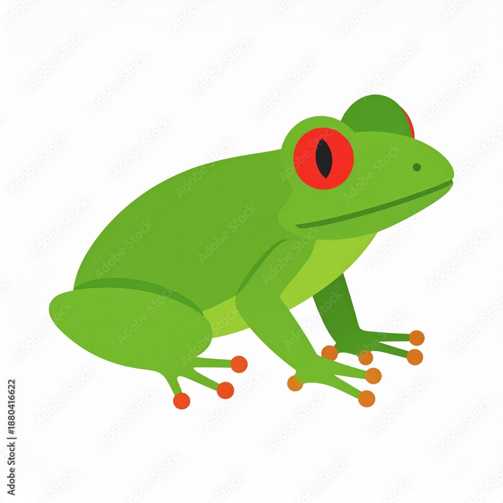 Obraz premium Bright green red-eyed tree frog sitting on white background isolated illustration