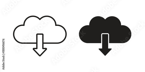 Cloud upload icons vector glyph and thin line. Black icons