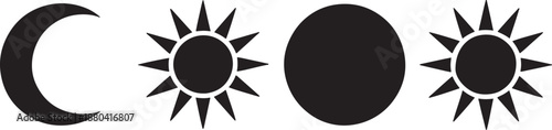Black sun moon and star on white background desi