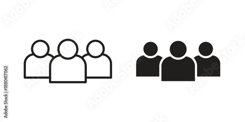 Community icons vector glyph and thin line. Black icons