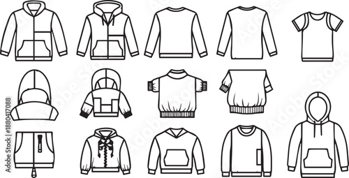 Casual Streetwear and Outerwear Apparel Templates featuring Hoodies and Sweatshirt Icons