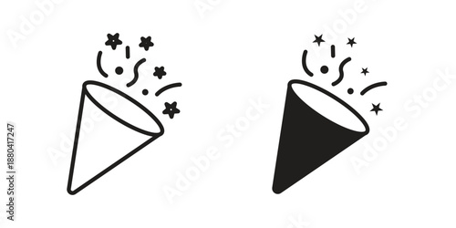 Confetti icons vector glyph and thin line. Black icons