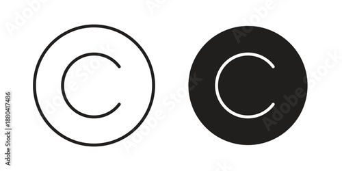 Copyright icons vector glyph and thin line. Black icons
