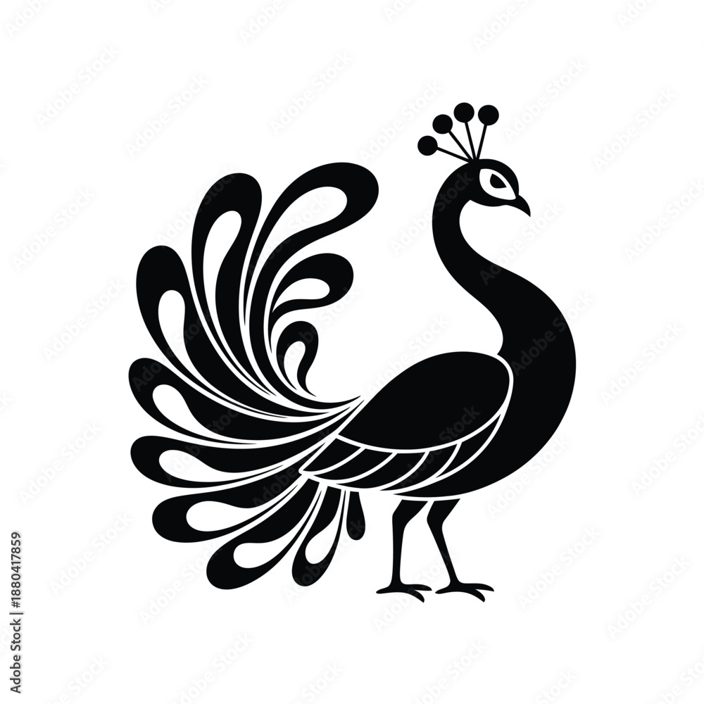 Fototapeta premium Elegant peacock design in black and white stylized feather illustration