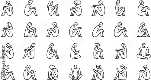 Comprehensive Minimalist People Silhouette and Line Art Character Illustration Set